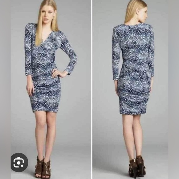 BCBG  Maxazria Long Sleeve Ruched Blue Dress Size XXS - Picture 1 of 9